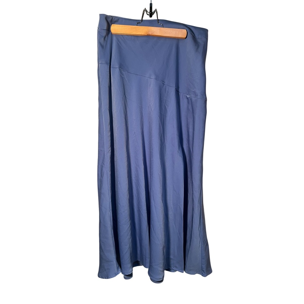 Banana Republic Women's Size 8 Satin Midi Skirt A-Line Blue Slit Front Zip Side